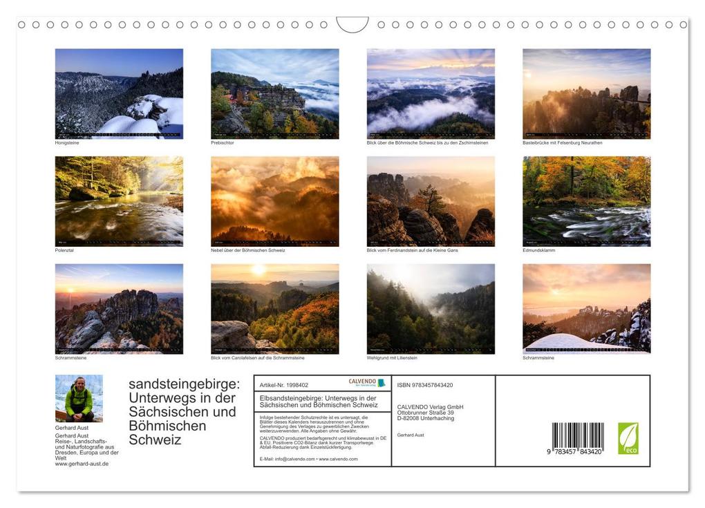 Weitere Ansicht: Elbsandsteingebirge: Unterwegs in der Sächsischen und Böhmischen Schweiz (Wandkalender 2026 DIN A3 quer), CALVENDO Monatskalender | Gerhard Aust, Calvendo