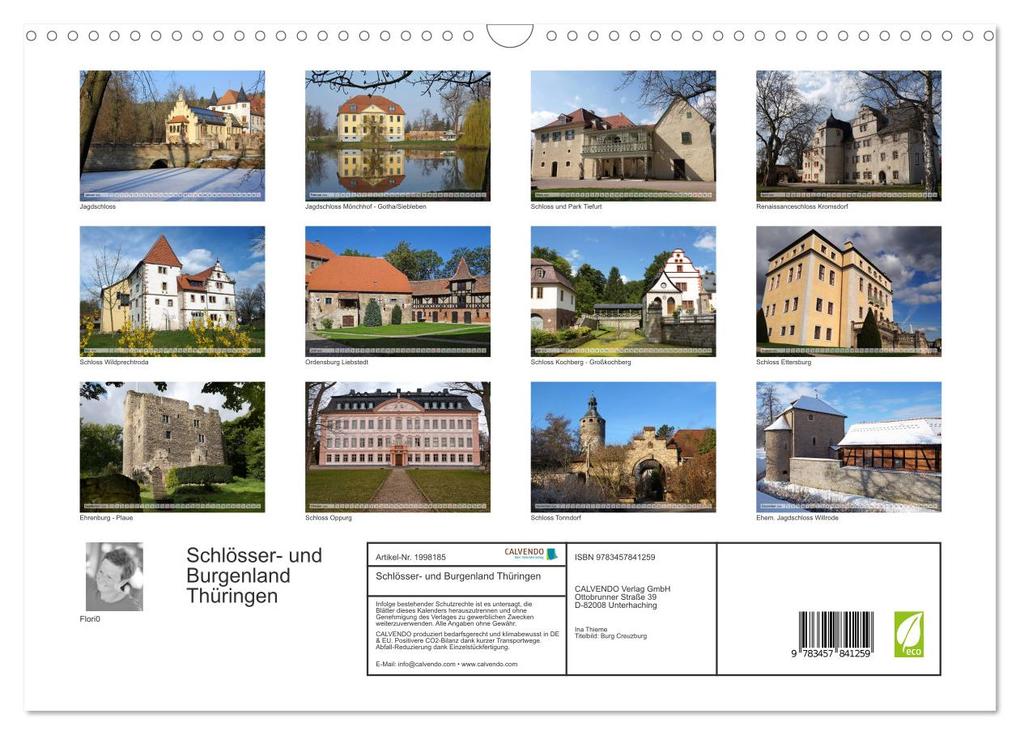 Weitere Ansicht: Schlösser- und Burgenland Thüringen (Wandkalender 2026 DIN A3 quer), CALVENDO Monatskalender | Flori0 Flori0, Calvendo, Flori0