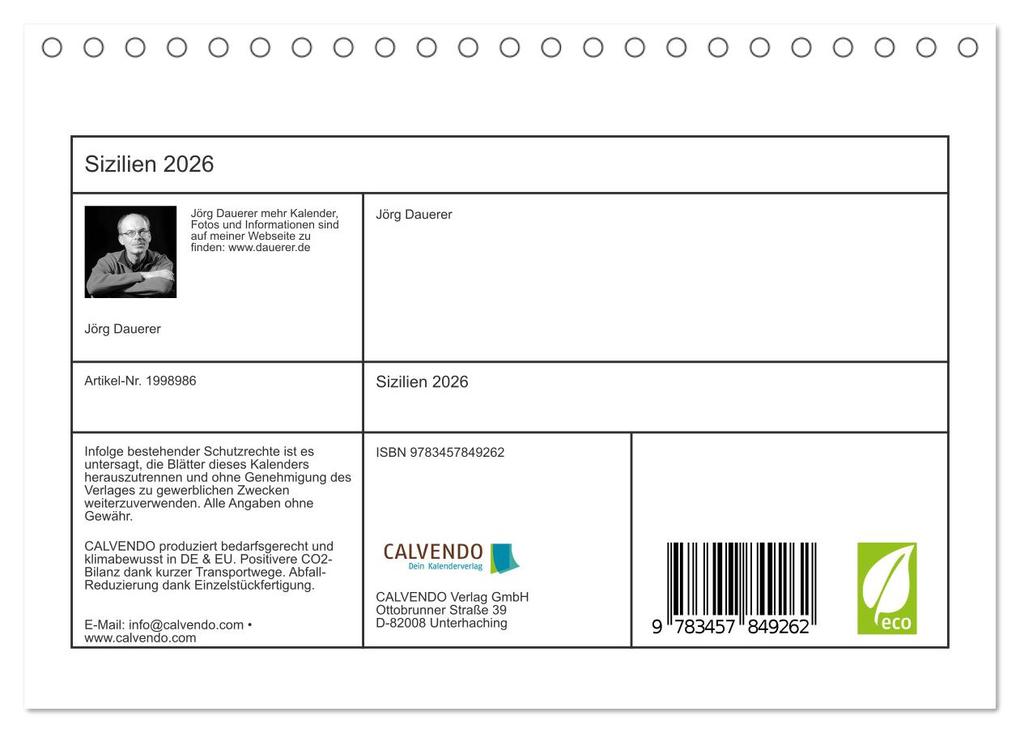 Weitere Ansicht: Sizilien 2026 (Tischkalender 2026 DIN A5 quer), CALVENDO Monatskalender | Jörg Dauerer, Calvendo
