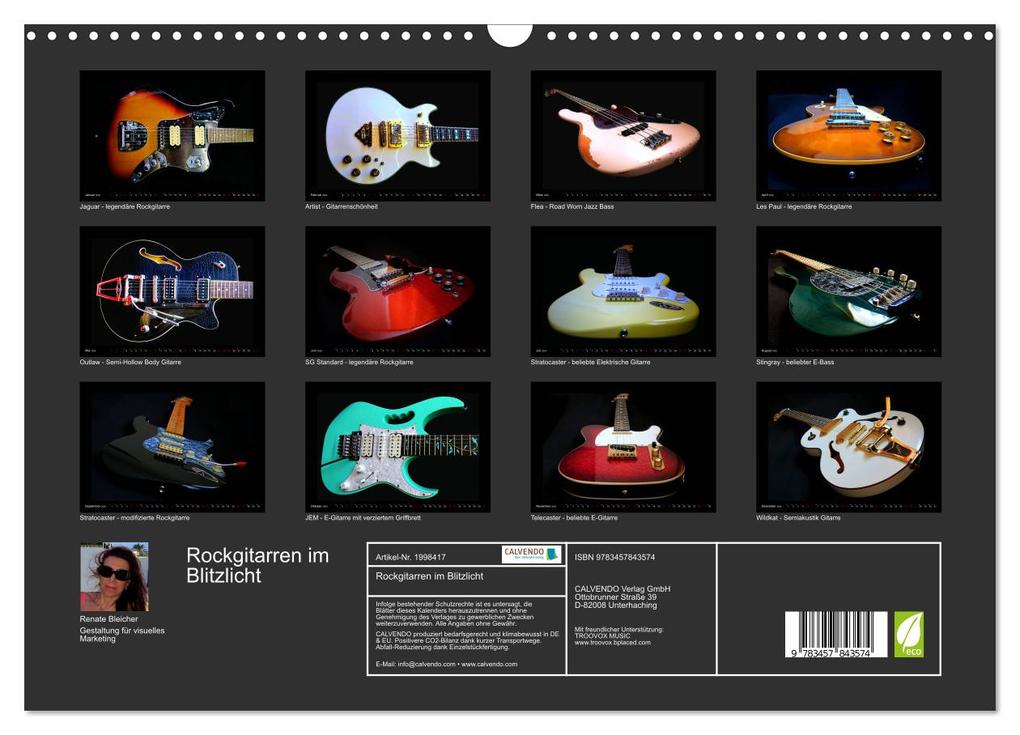 Weitere Ansicht: Rockgitarren im Blitzlicht (Wandkalender 2026 DIN A3 quer), CALVENDO Monatskalender | Renate Bleicher, Calvendo