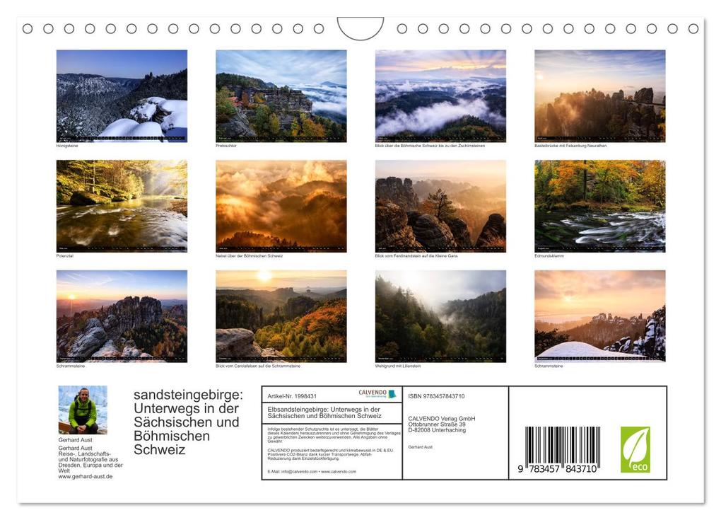 Weitere Ansicht: Elbsandsteingebirge: Unterwegs in der Sächsischen und Böhmischen Schweiz (Wandkalender 2026 DIN A4 quer), CALVENDO Monatskalender | Gerhard Aust, Calvendo