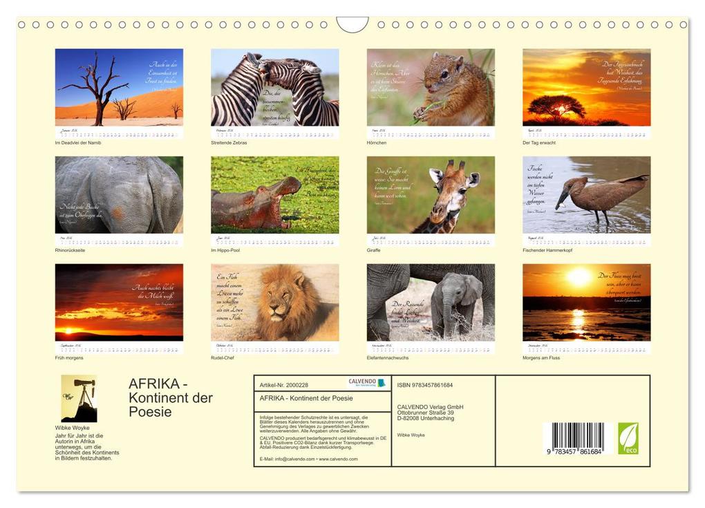 Weitere Ansicht: AFRIKA - Kontinent der Poesie (Wandkalender 2026 DIN A3 quer), CALVENDO Monatskalender | Calvendo, Wibke Woyke