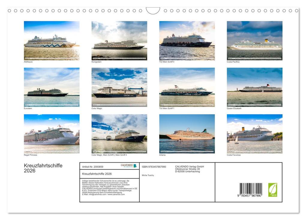 Weitere Ansicht: Kreuzfahrtschiffe 2026 (Wandkalender 2026 DIN A3 quer), CALVENDO Monatskalender | Calvendo, Micha Tuschy
