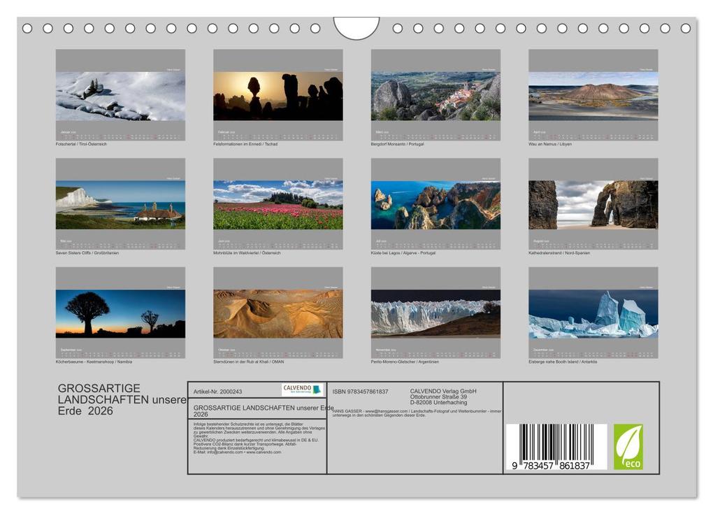 Weitere Ansicht: GROSSARTIGE LANDSCHAFTEN unserer Erde 2026 (Wandkalender 2026 DIN A4 quer), CALVENDO Monatskalender | Calvendo, Hans Gasser - www.hansgasser.com