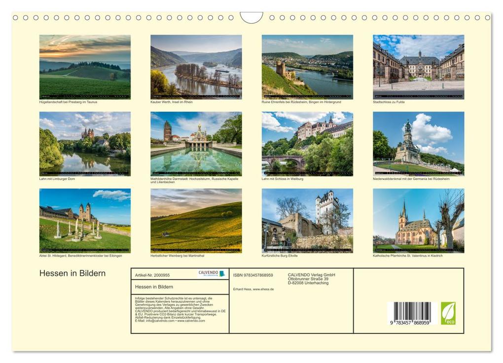 Weitere Ansicht: Hessen in Bildern (Wandkalender 2026 DIN A3 quer), CALVENDO Monatskalender | Erhard Hess, Calvendo