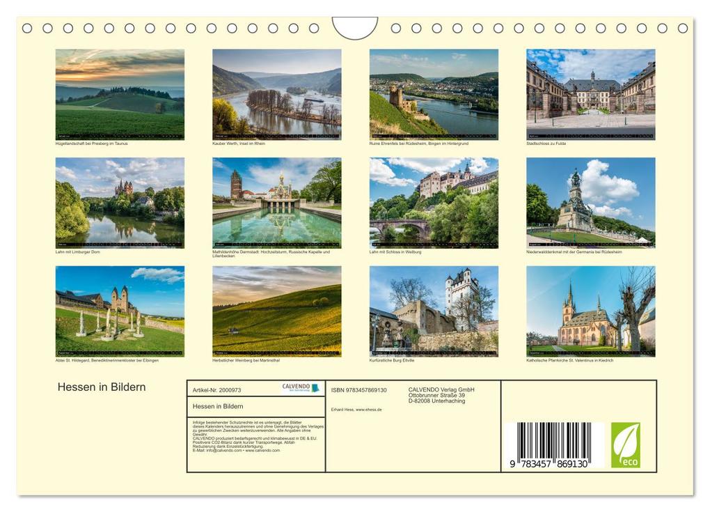 Weitere Ansicht: Hessen in Bildern (Wandkalender 2026 DIN A4 quer), CALVENDO Monatskalender | Erhard Hess, Calvendo