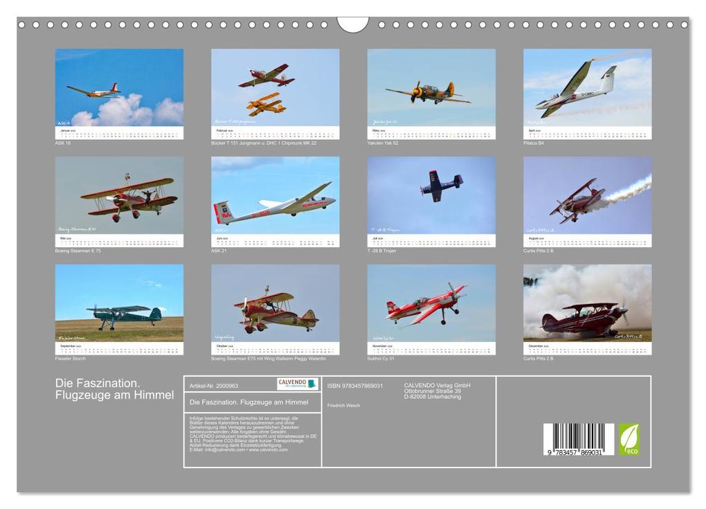 Weitere Ansicht: Die Faszination. Flugzeuge am Himmel (Wandkalender 2026 DIN A3 quer), CALVENDO Monatskalender | Friedrich Wesch, Calvendo