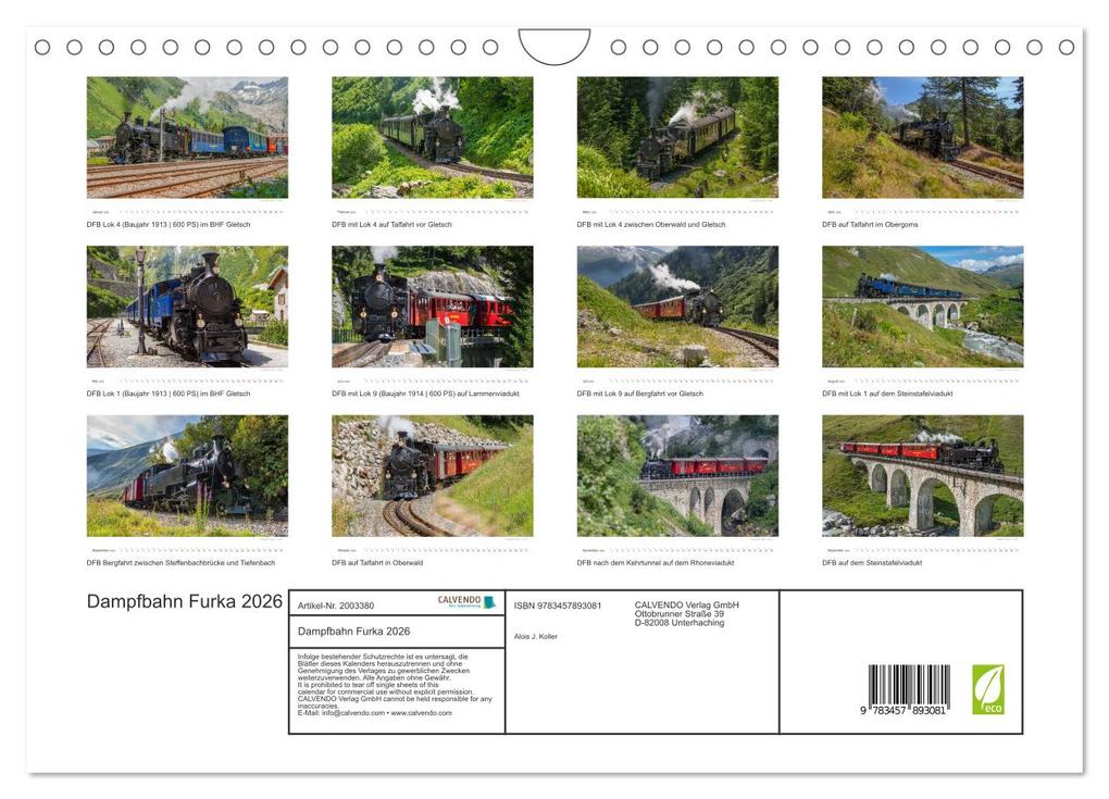 Weitere Ansicht: Dampfbahn Furka 2026 (Wandkalender 2026 DIN A4 quer), CALVENDO Monatskalender | Alois J. Koller 4pictures.ch, Calvendo