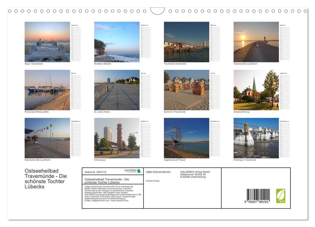 Weitere Ansicht: Ostseeheilbad Travemünde - Die schönste Tochter Lübecks (Wandkalender 2026 DIN A3 quer), CALVENDO Monatskalender | Andrea Potratz, Calvendo
