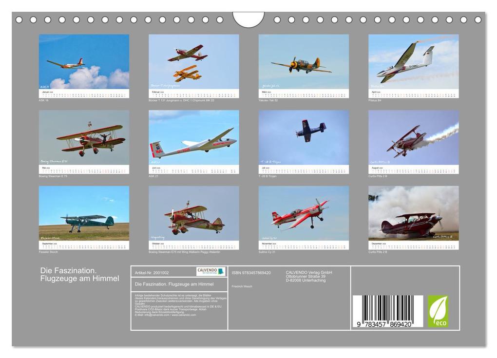 Weitere Ansicht: Die Faszination. Flugzeuge am Himmel (Wandkalender 2026 DIN A4 quer), CALVENDO Monatskalender | Friedrich Wesch, Calvendo