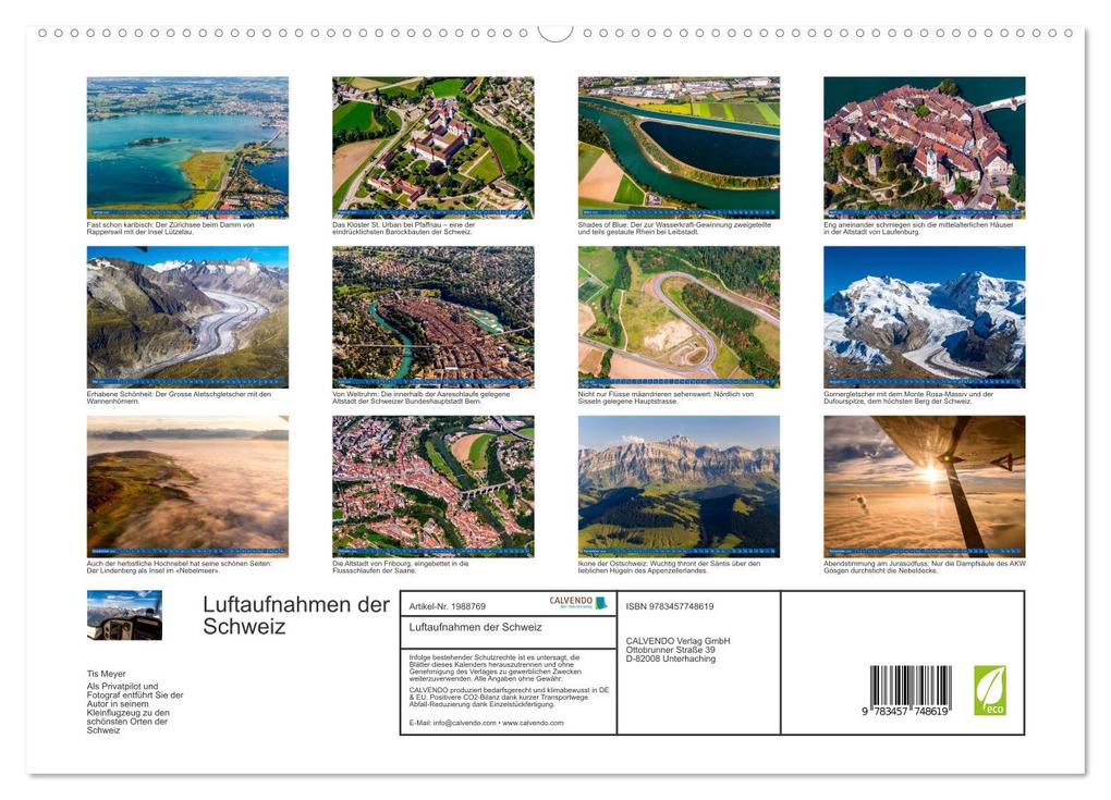 Weitere Ansicht: Luftaufnahmen der Schweiz (hochwertiger Premium Wandkalender 2026 DIN A2 quer), Kunstdruck in Hochglanz | Tis Meyer, Calvendo