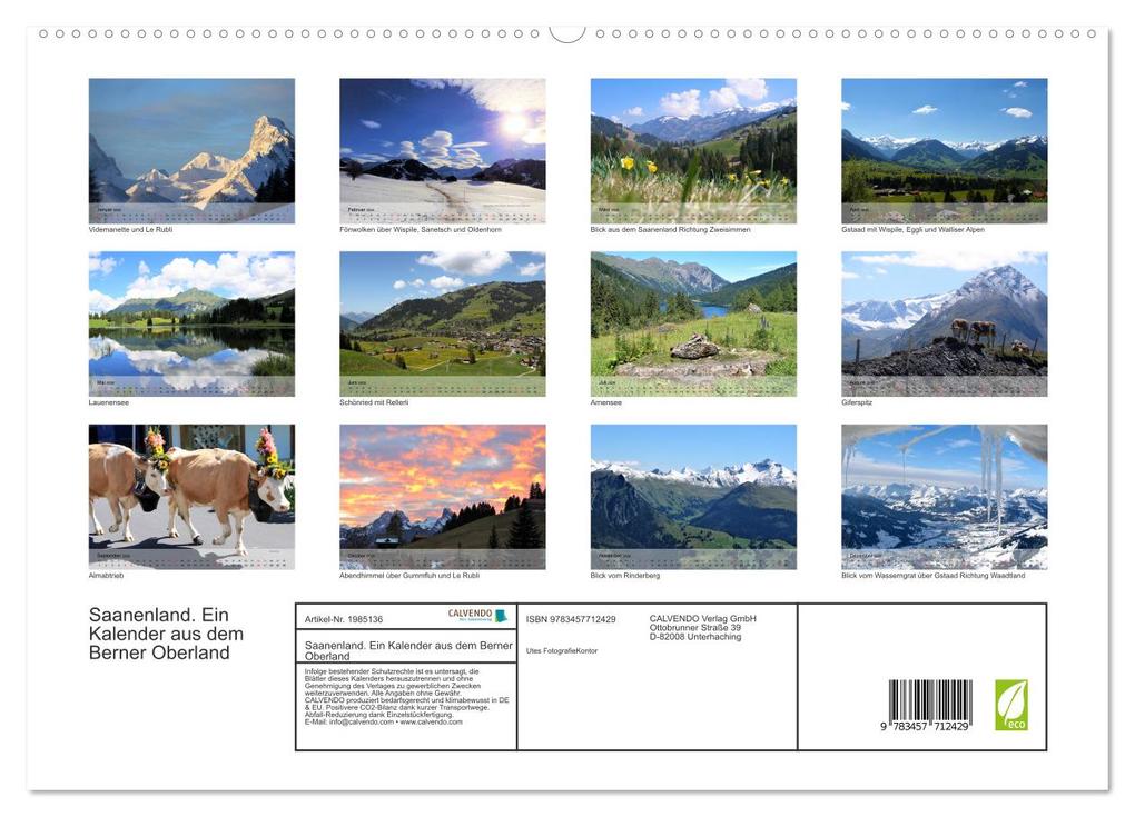 Weitere Ansicht: Saanenland. Ein Kalender aus dem Berner Oberland (hochwertiger Premium Wandkalender 2026 DIN A2 quer), Kunstdruck in Hochglanz | Utes FotografieKontor, Calvendo