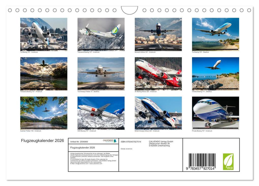 Weitere Ansicht: Flugzeugkalender 2026 (Wandkalender 2026 DIN A4 quer), CALVENDO Monatskalender | Danijel Jovanovic, Calvendo