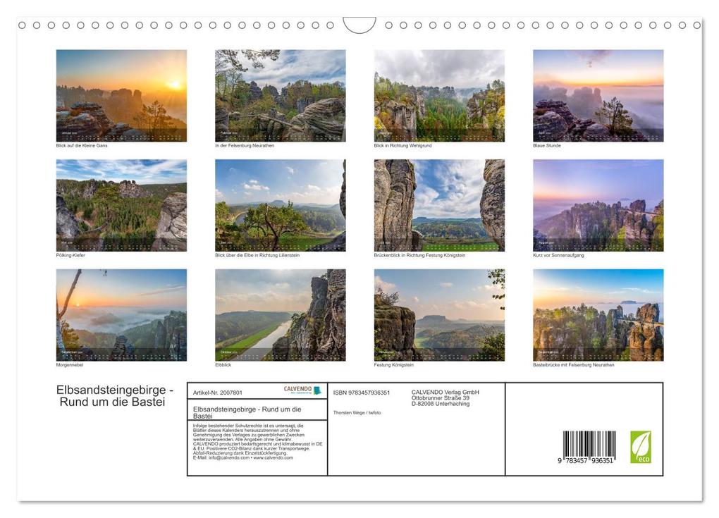 Weitere Ansicht: Elbsandsteingebirge - Rund um die Bastei (Wandkalender 2026 DIN A3 quer), CALVENDO Monatskalender | Thorsten Wege / twfoto, Calvendo