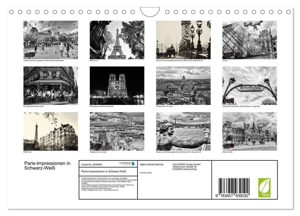 Weitere Ansicht: Paris-Impressionen in Schwarz-Weiß (Wandkalender 2026 DIN A4 quer), CALVENDO Monatskalender | Calvendo, Christian Müller