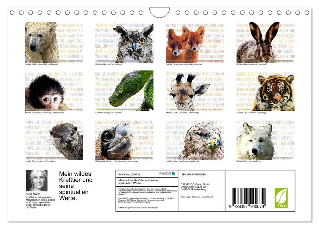 Weitere Ansicht: Mein wildes Krafttier und seine spirituellen Werte. (Wandkalender 2026 DIN A4 quer), CALVENDO Monatskalender | Calvendo, Astrid Ryzek