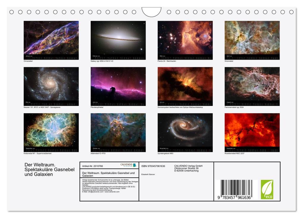 Weitere Ansicht: Der Weltraum. Spektakuläre Gasnebel und Galaxien (Wandkalender 2026 DIN A4 quer), CALVENDO Monatskalender | Calvendo, Elisabeth Stanzer