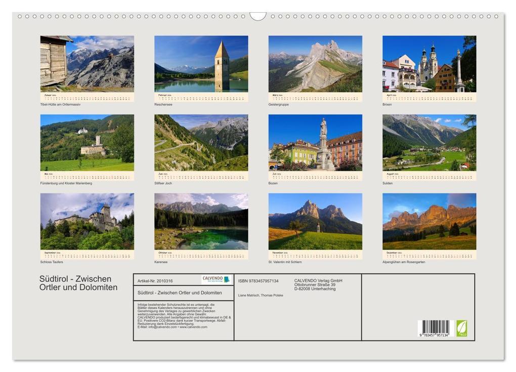 Weitere Ansicht: Südtirol - Zwischen Ortler und Dolomiten (Wandkalender 2026 DIN A2 quer), CALVENDO Monatskalender | Calvendo, LianeM, LianeM LianeM