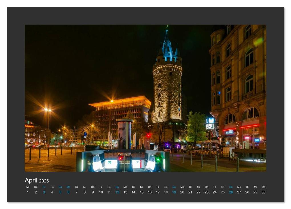 Weitere Ansicht: FRANKFURT - Nachtlichter 2026 (Tischkalender 2026 DIN A5 quer), CALVENDO Monatskalender | Calvendo, Georg Stelzner