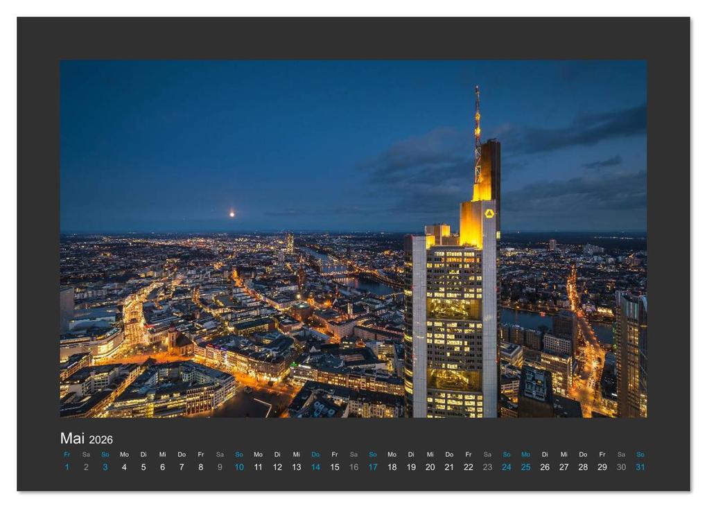 Weitere Ansicht: FRANKFURT - Nachtlichter 2026 (Tischkalender 2026 DIN A5 quer), CALVENDO Monatskalender | Calvendo, Georg Stelzner