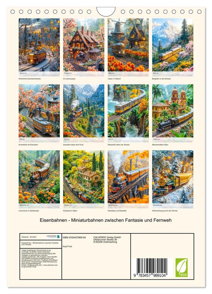 Weitere Ansicht: Eisenbahnen - Miniaturbahnen zwischen Fantasie und Fernweh (Wandkalender 2026 DIN A4 hoch), CALVENDO Monatskalender | Calvendo, Anja Frost