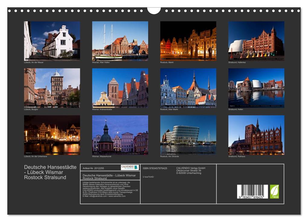 Weitere Ansicht: Deutsche Hansestädte - Lübeck Wismar Rostock Stralsund (Wandkalender 2026 DIN A3 quer), CALVENDO Monatskalender | Calvendo, U boeTtchEr