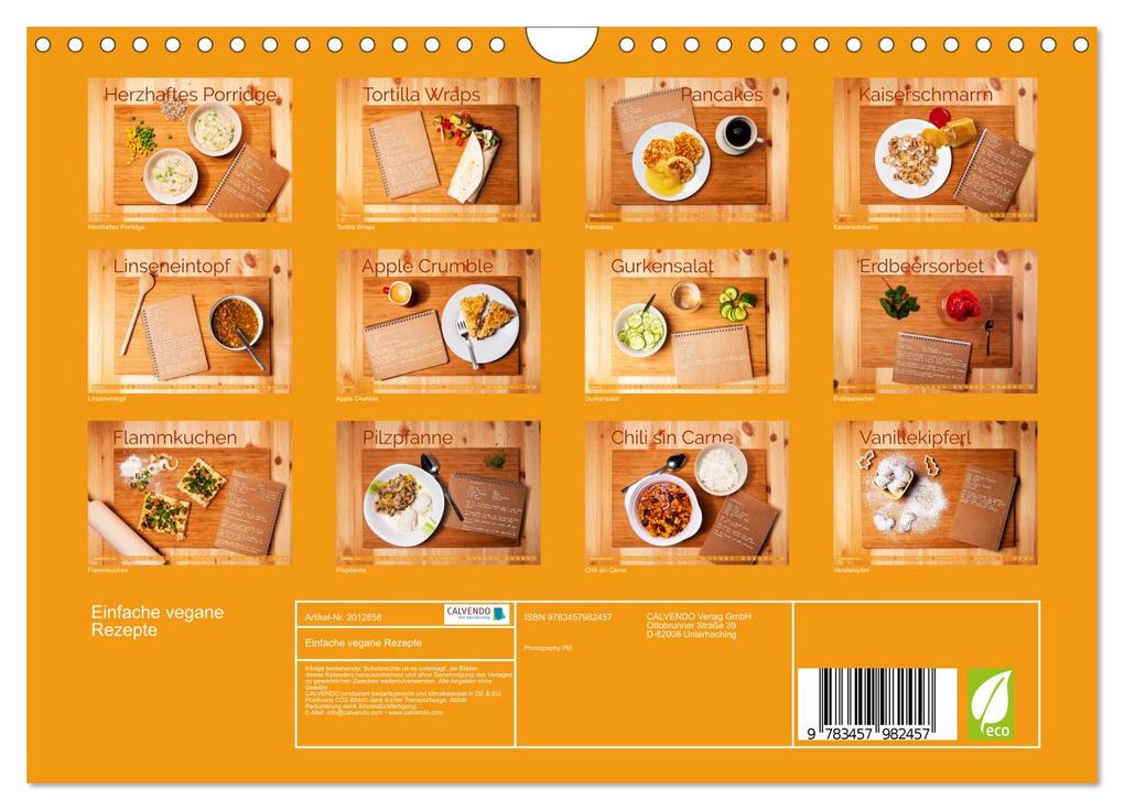 Weitere Ansicht: Einfache vegane Rezepte (Wandkalender 2026 DIN A4 quer), CALVENDO Monatskalender | Calvendo, Photography PM