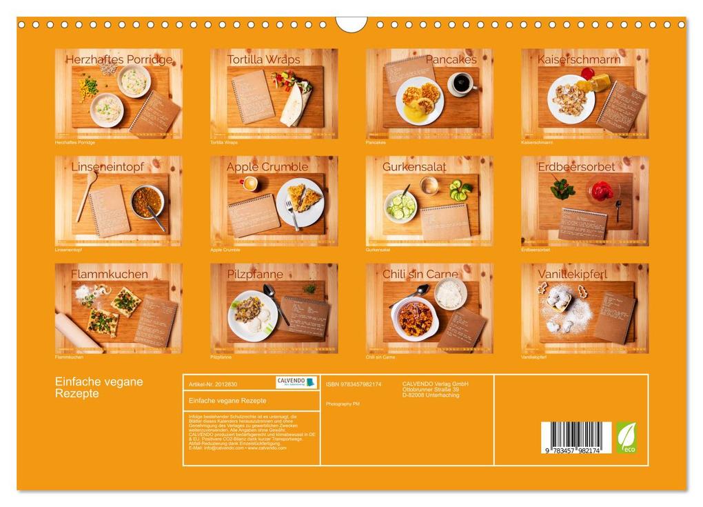 Weitere Ansicht: Einfache vegane Rezepte (Wandkalender 2026 DIN A3 quer), CALVENDO Monatskalender | Calvendo, Photography PM