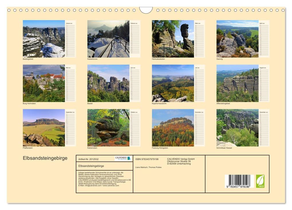Weitere Ansicht: Elbsandsteingebirge (Wandkalender 2026 DIN A3 quer), CALVENDO Monatskalender | Calvendo, LianeM, LianeM LianeM