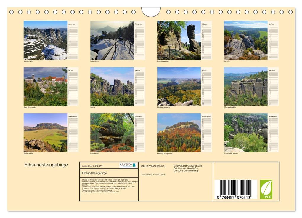 Weitere Ansicht: Elbsandsteingebirge (Wandkalender 2026 DIN A4 quer), CALVENDO Monatskalender | Calvendo, LianeM, LianeM LianeM
