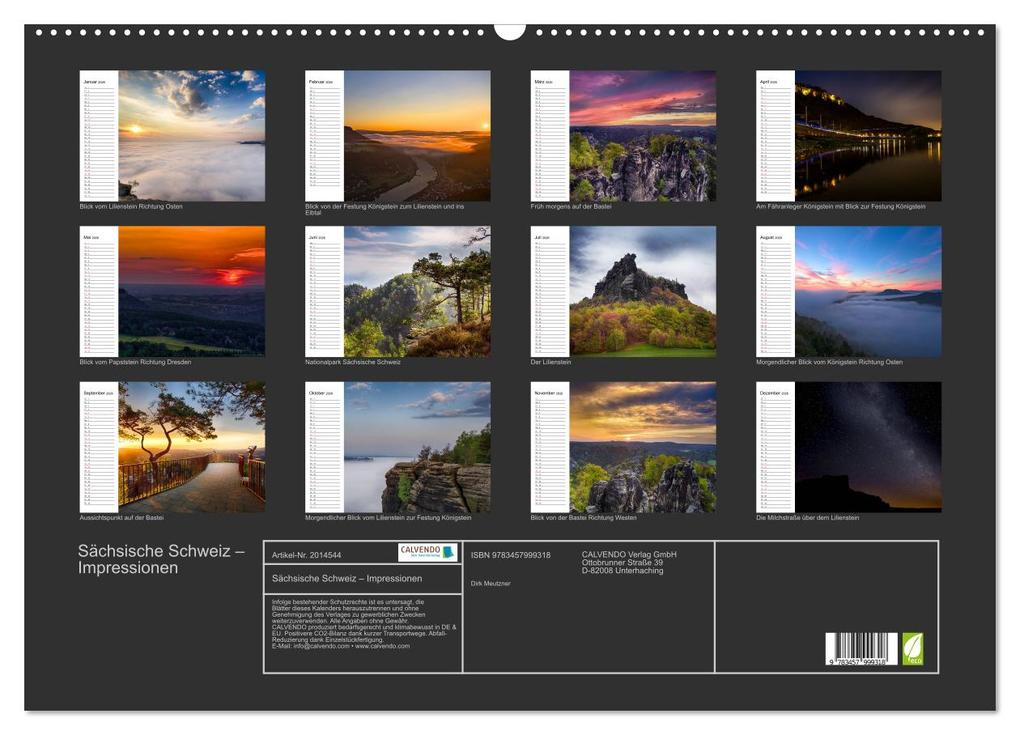 Weitere Ansicht: Sächsische Schweiz - Impressionen (Wandkalender 2026 DIN A2 quer), CALVENDO Monatskalender | Calvendo, Dirk Meutzner