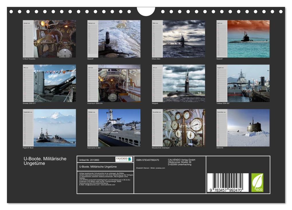 Weitere Ansicht: U-Boote. Militärische Ungetüme (Wandkalender 2026 DIN A4 quer), CALVENDO Monatskalender | Calvendo, Elisabeth Stanzer