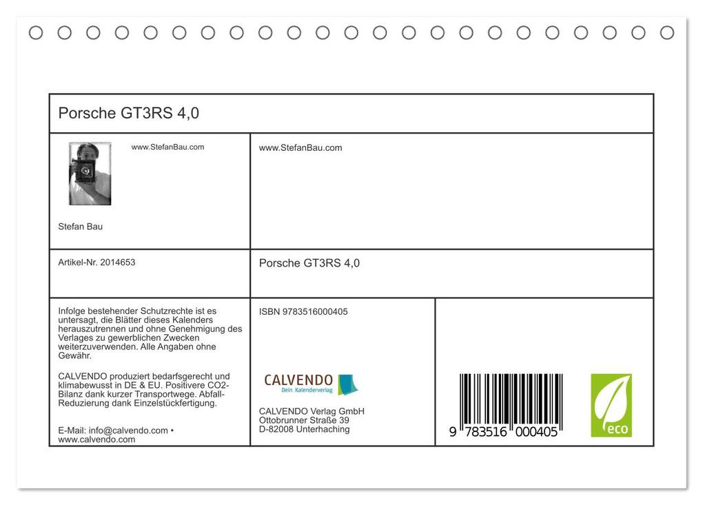 Weitere Ansicht: Porsche GT3RS 4,0 (Tischkalender 2026 DIN A5 quer), CALVENDO Monatskalender | Stefan Bau, Calvendo