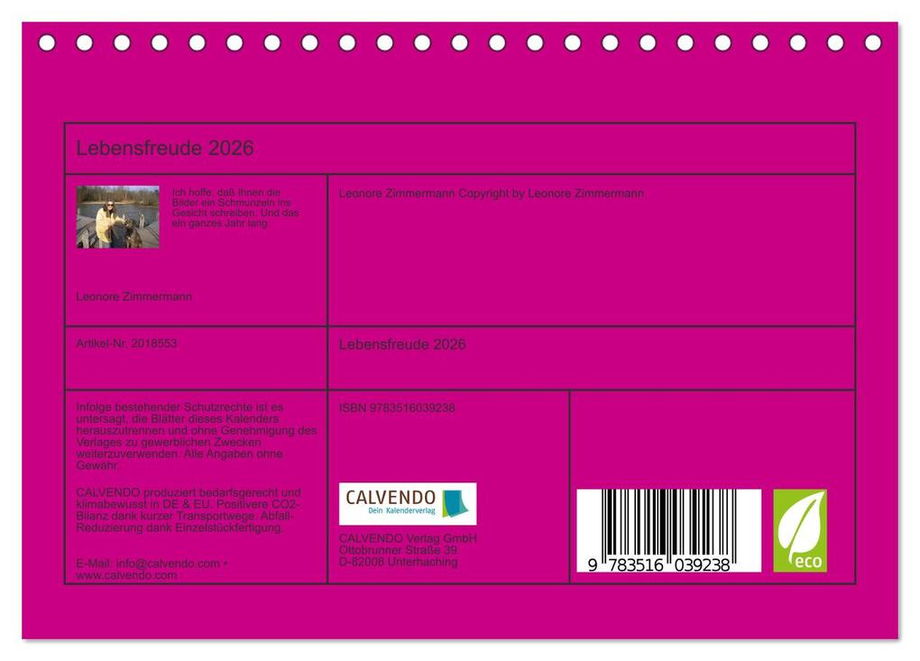 Weitere Ansicht: Lebensfreude 2026 (Tischkalender 2026 DIN A5 quer), CALVENDO Monatskalender | Leonore Zimmermann, Calvendo