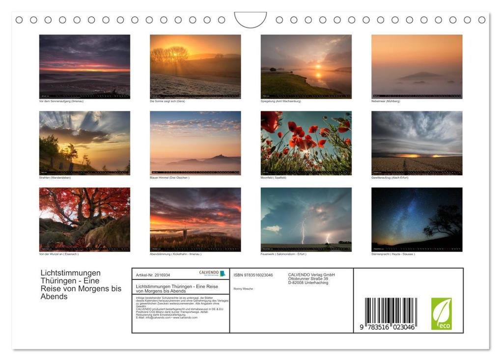 Weitere Ansicht: Lichtstimmungen Thüringen - Eine Reise von Morgens bis Abends (Wandkalender 2026 DIN A4 quer), CALVENDO Monatskalender | Ronny Wesche, Calvendo