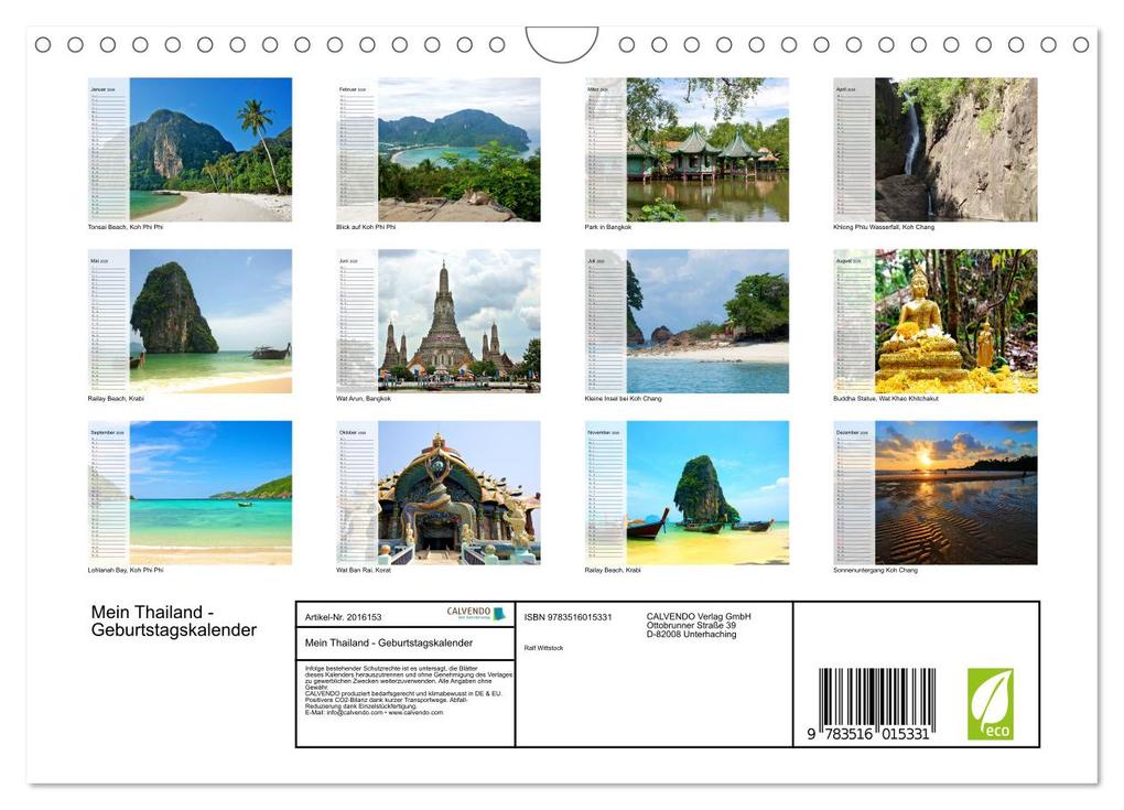 Weitere Ansicht: Mein Thailand - Geburtstagskalender (Wandkalender 2026 DIN A4 quer), CALVENDO Monatskalender | Ralf Wittstock, Calvendo