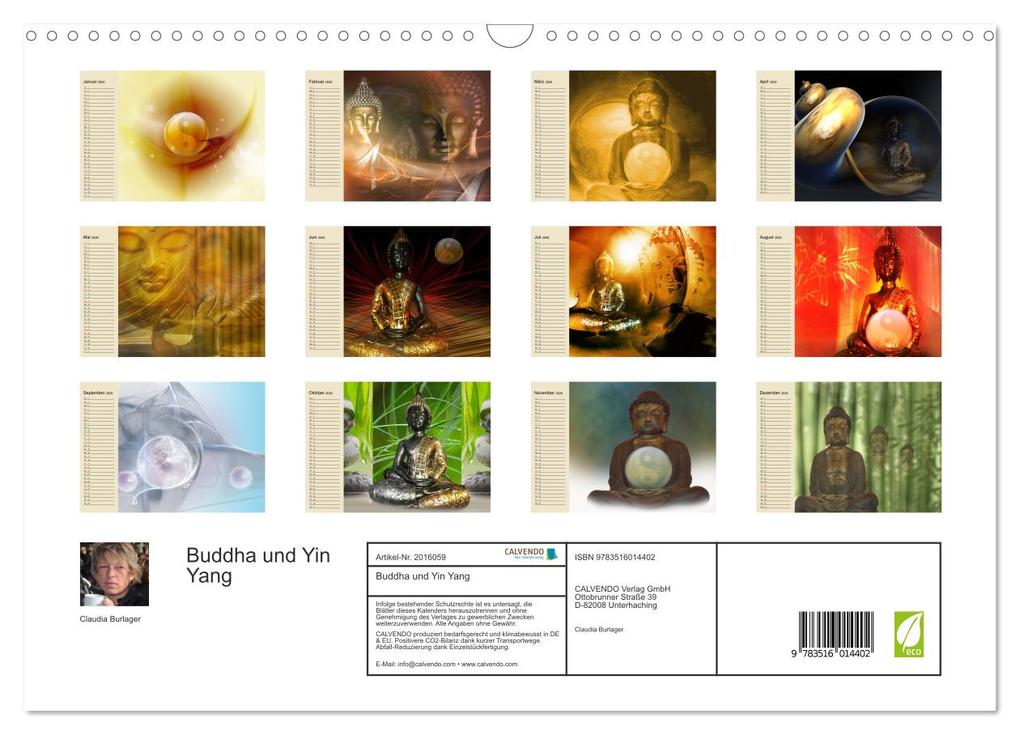 Weitere Ansicht: Buddha und Yin Yang (Wandkalender 2026 DIN A3 quer), CALVENDO Monatskalender | Claudia Burlager, Calvendo