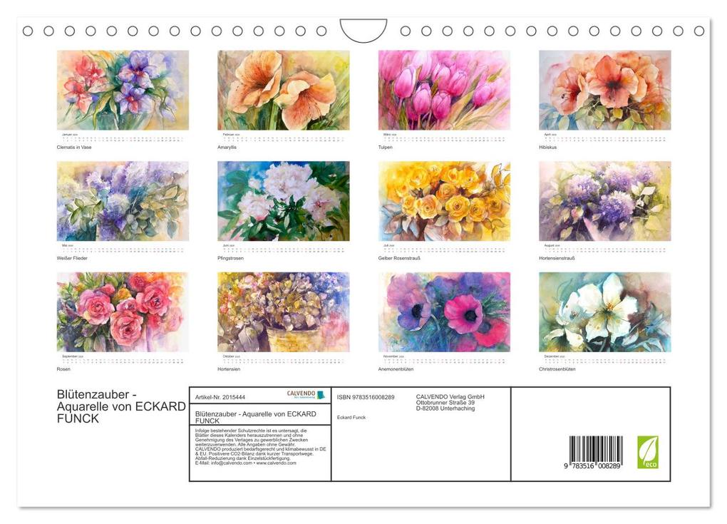 Weitere Ansicht: Blütenzauber - Aquarelle von ECKARD FUNCK (Wandkalender 2026 DIN A4 quer), CALVENDO Monatskalender | Eckard Funck, Calvendo