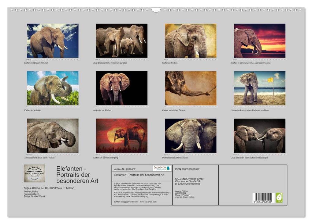 Weitere Ansicht: Elefanten - Portraits der besonderen Art (Wandkalender 2026 DIN A2 quer), CALVENDO Monatskalender | AD DESIGN Photo + PhotoArt, Angela Dölling, Calvendo, AD DESIGN Photo PhotoArt Dölling
