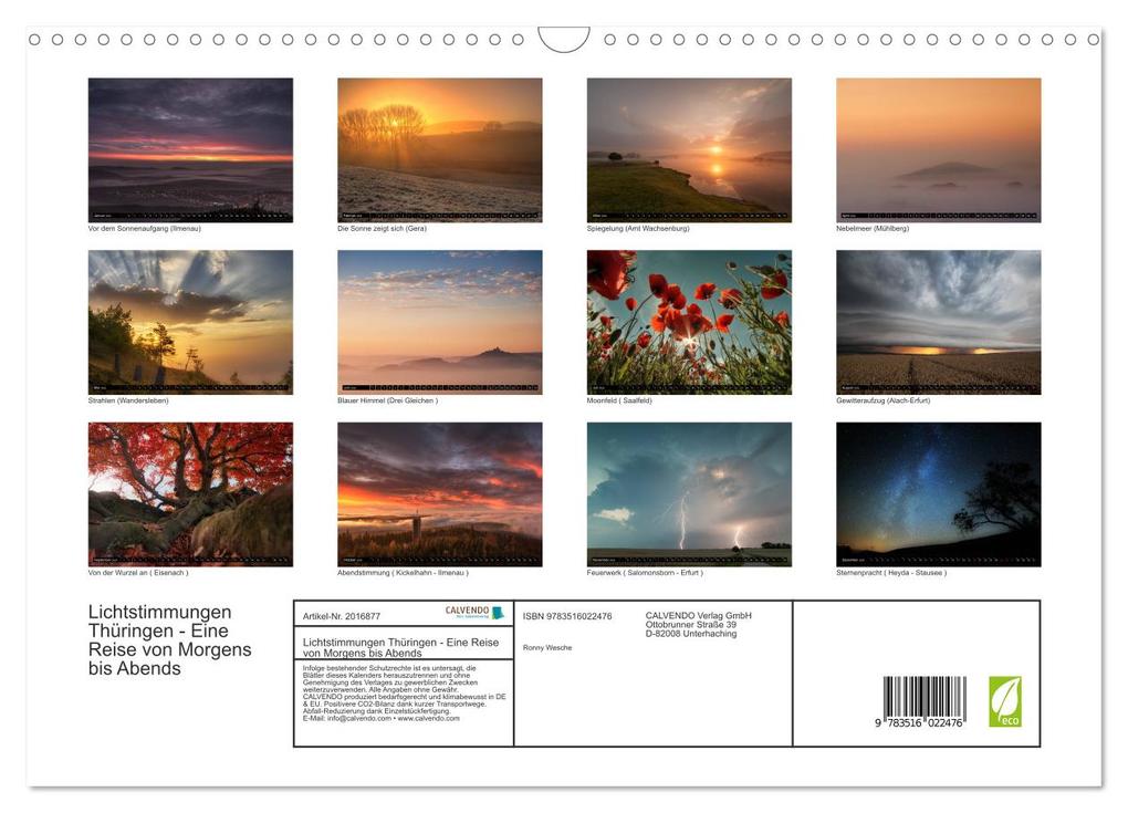 Weitere Ansicht: Lichtstimmungen Thüringen - Eine Reise von Morgens bis Abends (Wandkalender 2026 DIN A3 quer), CALVENDO Monatskalender | Ronny Wesche, Calvendo