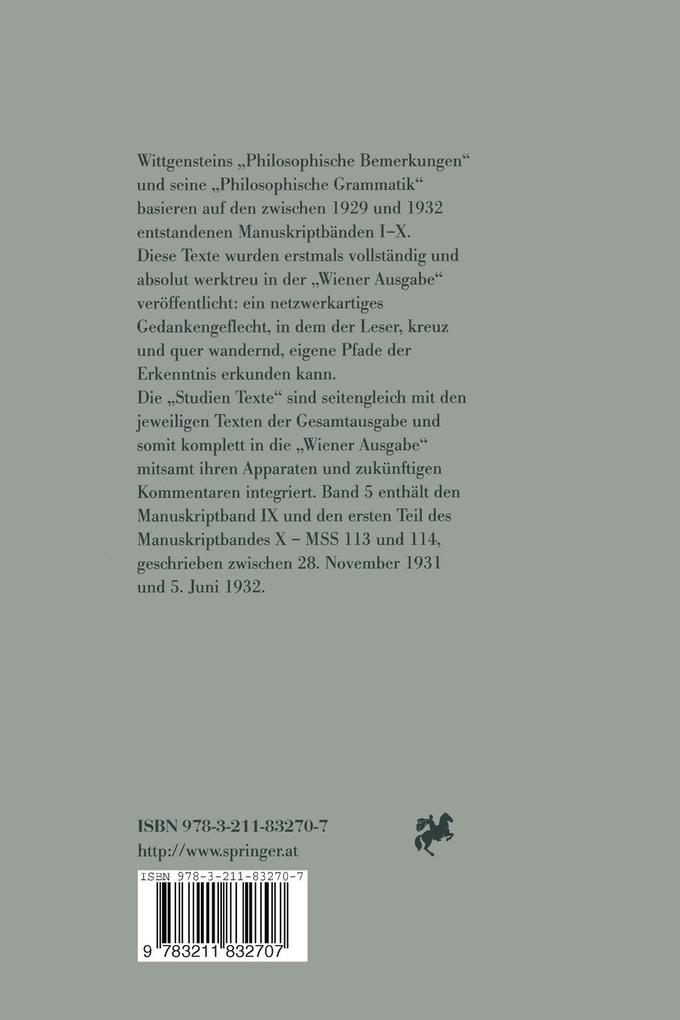 Weitere Ansicht: Wiener Ausgabe Studien Texte | L. Wittgenstein, Ludwig Wittgenstein