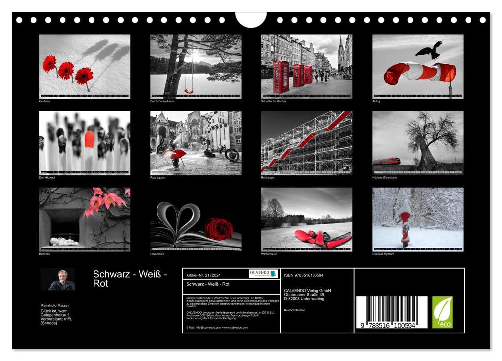 Weitere Ansicht: Schwarz - Weiß - Rot (Wandkalender 2026 DIN A4 quer), CALVENDO Monatskalender | Reinhold Ratzer, Calvendo