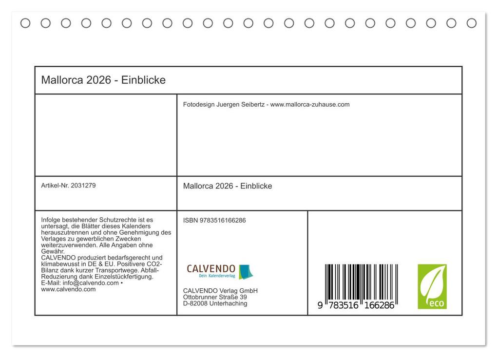 Weitere Ansicht: Mallorca 2026 - Einblicke (Tischkalender 2026 DIN A5 quer), CALVENDO Monatskalender | Juergen Seibertz, Calvendo