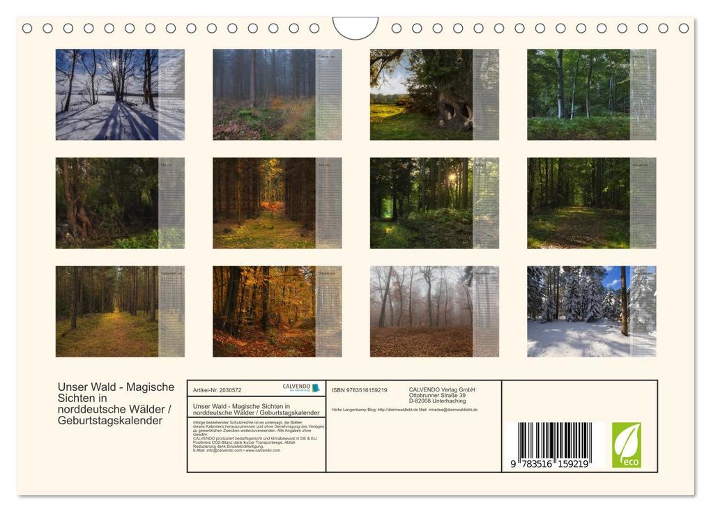 Weitere Ansicht: Unser Wald - Magische Sichten in norddeutsche Wälder / Geburtstagskalender (Wandkalender 2026 DIN A4 quer), CALVENDO Monatskalender | Heike Langenkamp, Calvendo