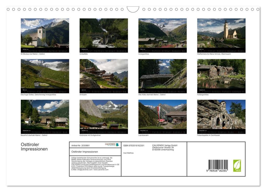 Weitere Ansicht: Osttiroler Impressionen (Wandkalender 2026 DIN A3 quer), CALVENDO Monatskalender | Axel Matthies, Calvendo