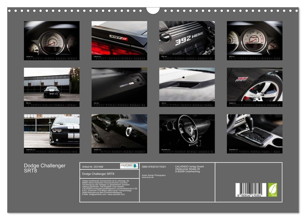 Weitere Ansicht: Dodge Challenger SRT8 (Wandkalender 2026 DIN A3 quer), CALVENDO Monatskalender | Andre Xander, Calvendo