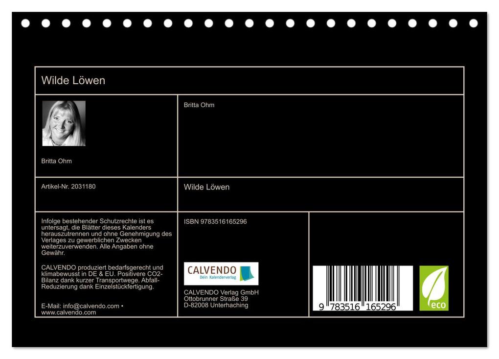 Weitere Ansicht: Wilde Löwen (Tischkalender 2026 DIN A5 quer), CALVENDO Monatskalender | Britta Ohm, Calvendo