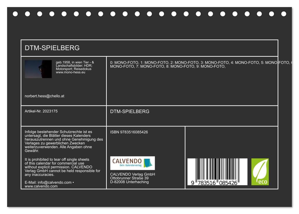 Weitere Ansicht: DTM-SPIELBERG (Tischkalender 2026 DIN A5 quer), CALVENDO Monatskalender | norbert.hess@chello.at norbert.hess@chello.at, Calvendo, norbert.hess@chello.at