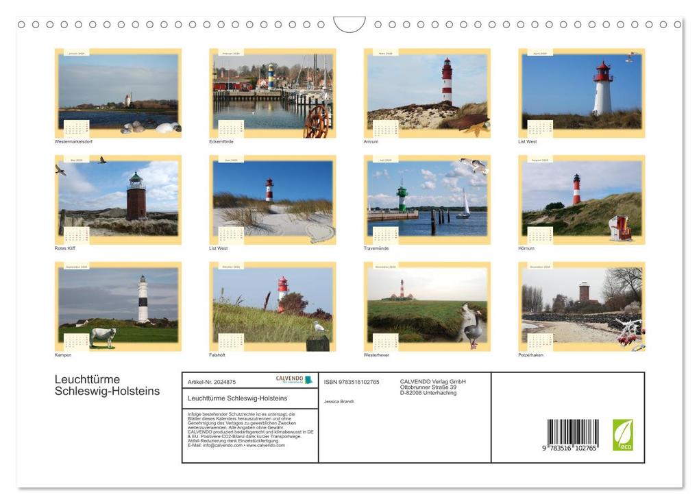 Weitere Ansicht: Leuchttürme Schleswig-Holsteins (Wandkalender 2026 DIN A3 quer), CALVENDO Monatskalender | Jessica Brandt, Calvendo