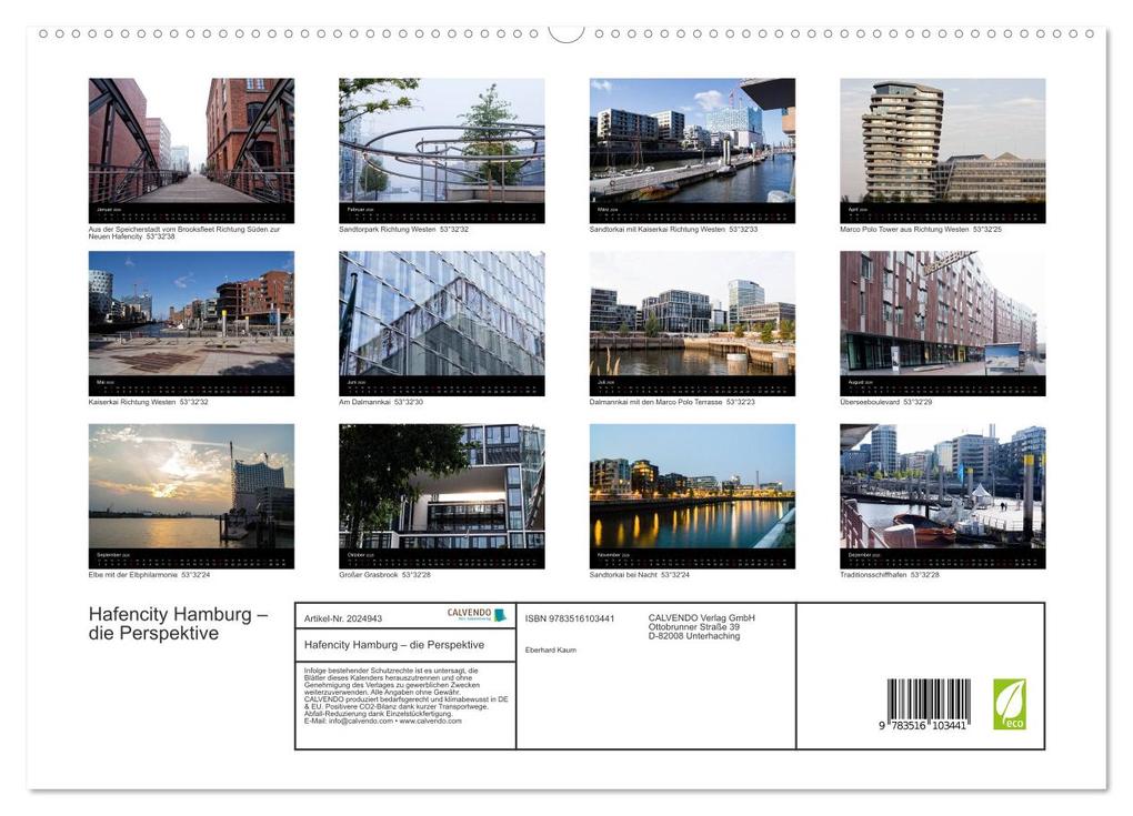 Weitere Ansicht: Hafencity Hamburg - die Perspektive (hochwertiger Premium Wandkalender 2026 DIN A2 quer), Kunstdruck in Hochglanz | Eberhard Kaum, Calvendo